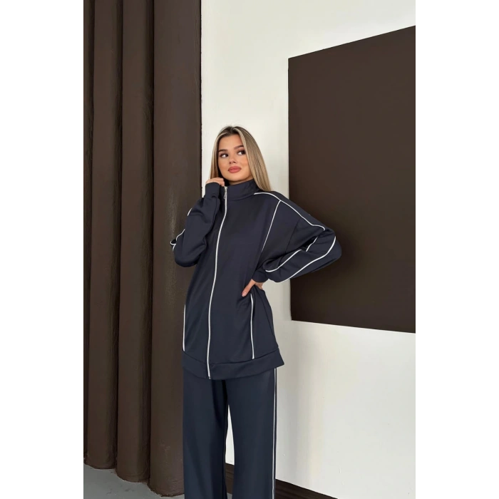 Kadın Antrasit Ara Biyeli Uzun Eşofman Takımı