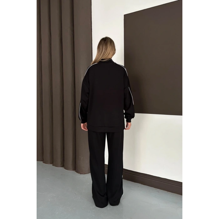 Kadın Siyah Ara Biyeli Uzun Eşofman Takımı