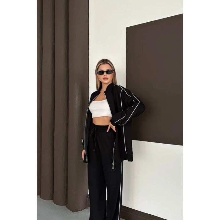 Kadın Siyah Ara Biyeli Uzun Eşofman Takımı