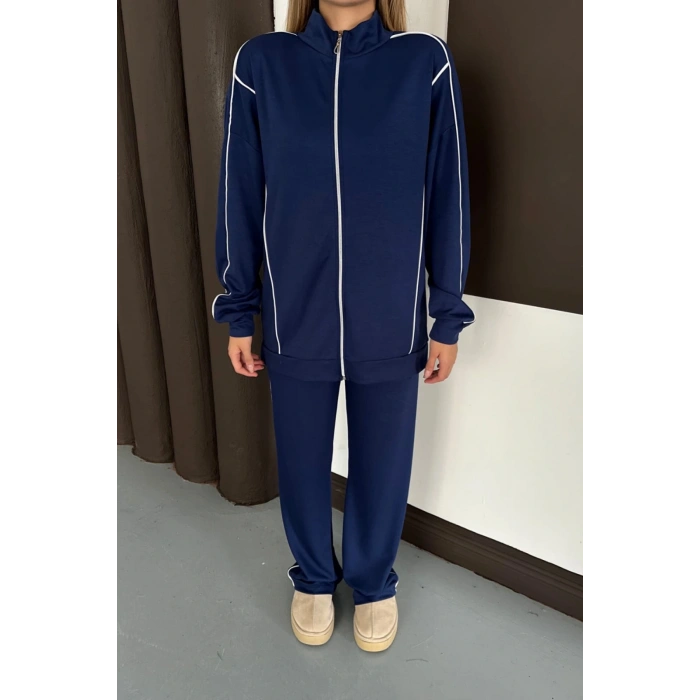 Kadın Lacivert Ara Biyeli Uzun Eşofman Takımı