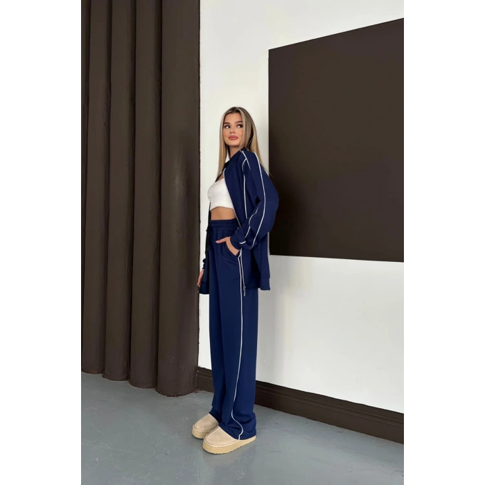 Kadın Lacivert Ara Biyeli Uzun Eşofman Takımı