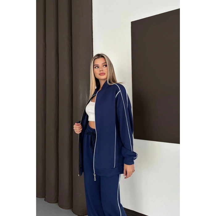 Kadın Lacivert Ara Biyeli Uzun Eşofman Takımı