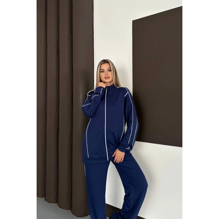 Kadın Lacivert Ara Biyeli Uzun Eşofman Takımı