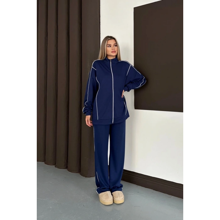Kadın Lacivert Ara Biyeli Uzun Eşofman Takımı