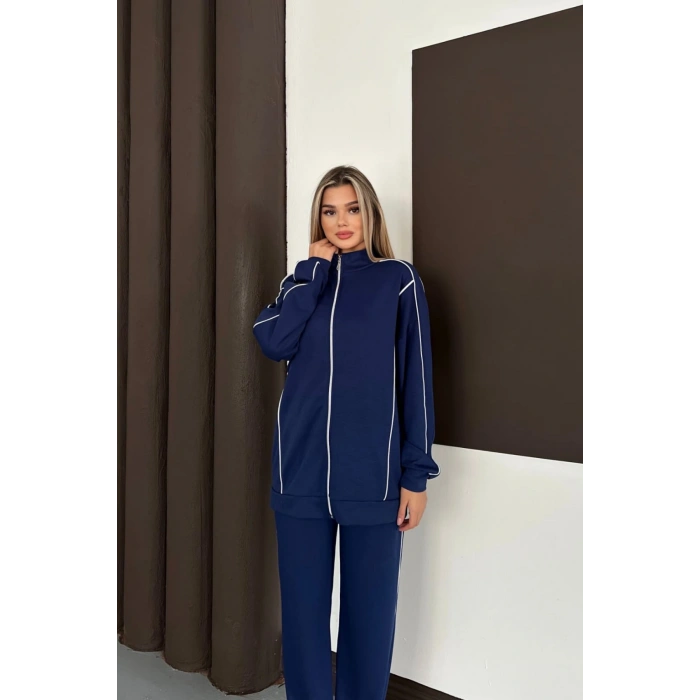 Kadın Lacivert Ara Biyeli Uzun Eşofman Takımı
