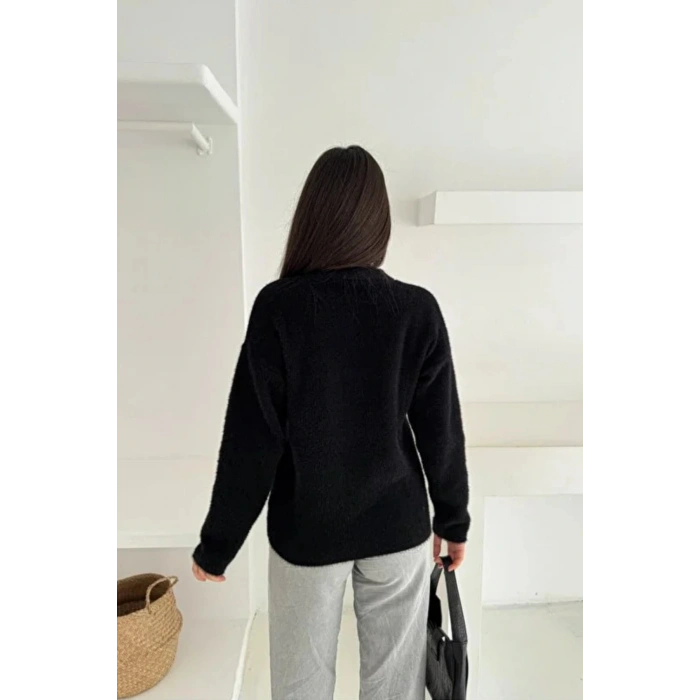 Fular Detaylı Düğmeli Triko Hırka