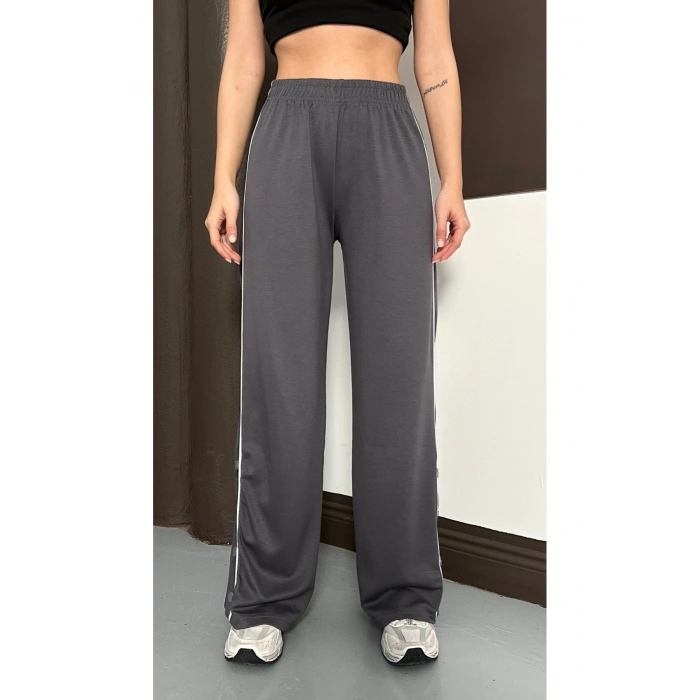 Kadın Gri Yan Şeritli Modal Bol Paça Baggy Eşofman Altı