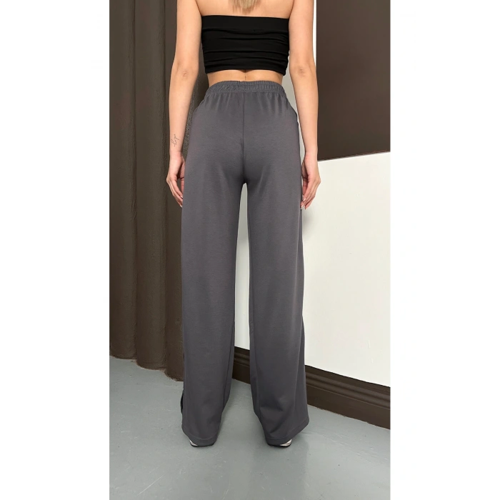 Kadın Gri Yan Şeritli Modal Bol Paça Baggy Eşofman Altı