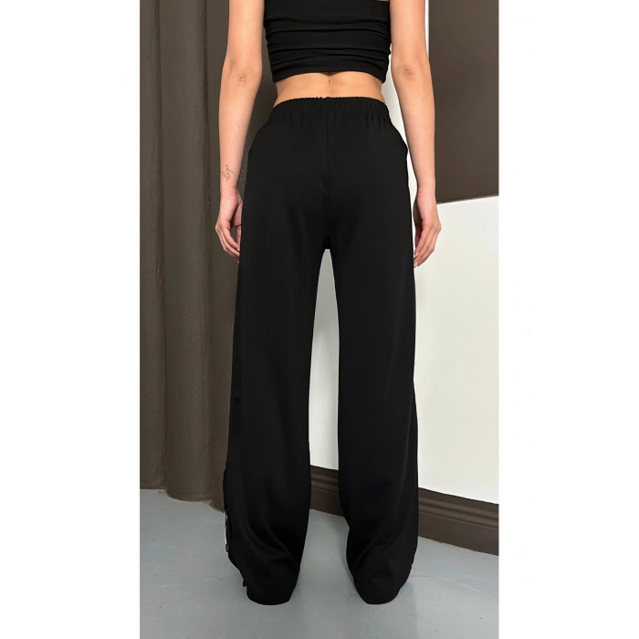 Kadın Siyah Yan Şeritli Modal Bol Paça Baggy Eşofman Altı