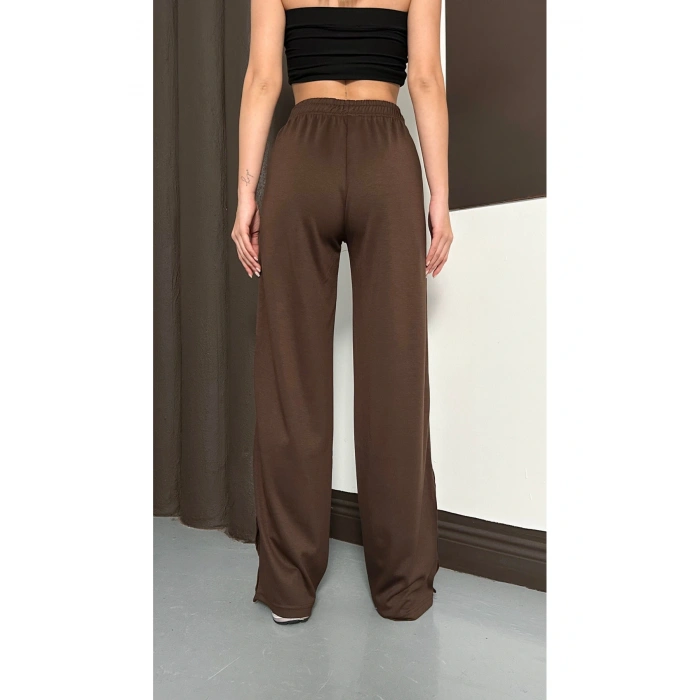 Kadın Kahverengi Yan Şeritli Modal Bol Paça Baggy Eşofman Altı