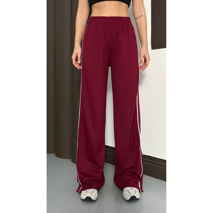Kadın Bordo Yan Şeritli Modal Bol Paça Baggy Eşofman Altı