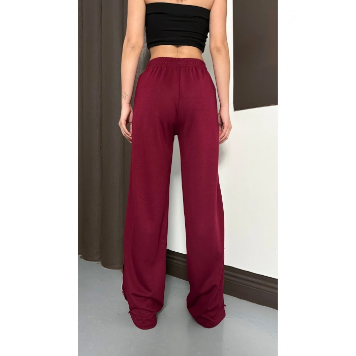 Kadın Bordo Yan Şeritli Modal Bol Paça Baggy Eşofman Altı