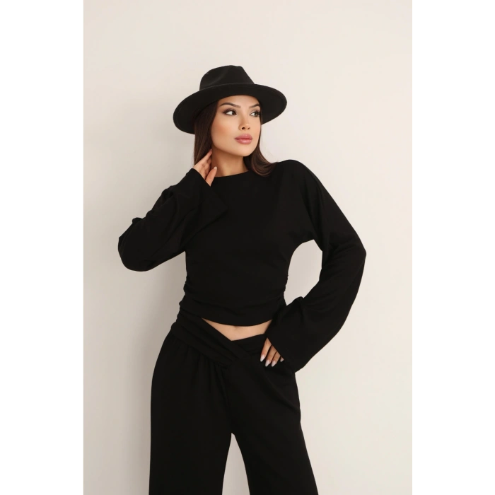 Kadın Çapraz Bel Palazzo Pantolonlu İkili Takım