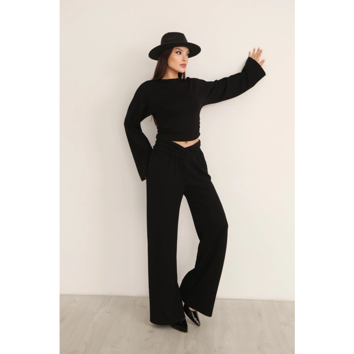 Kadın Çapraz Bel Palazzo Pantolonlu İkili Takım