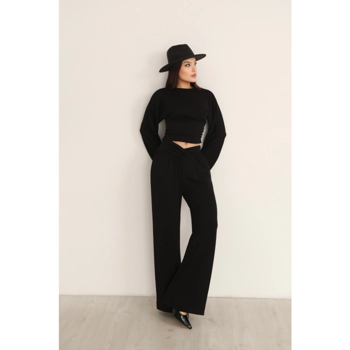 Kadın Çapraz Bel Palazzo Pantolonlu İkili Takım