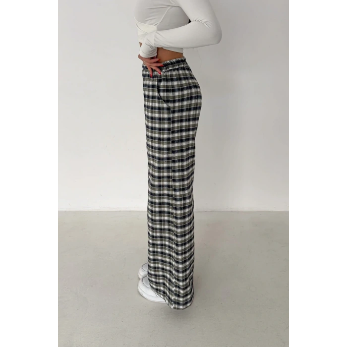 Kadın Ekose Yüksek Bel Palazzo Pantolon