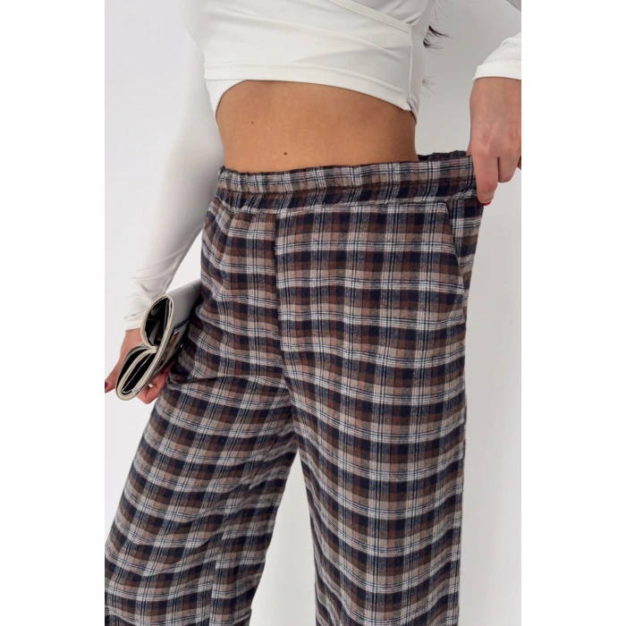 Kadın Ekose Yüksek Bel Palazzo Pantolon