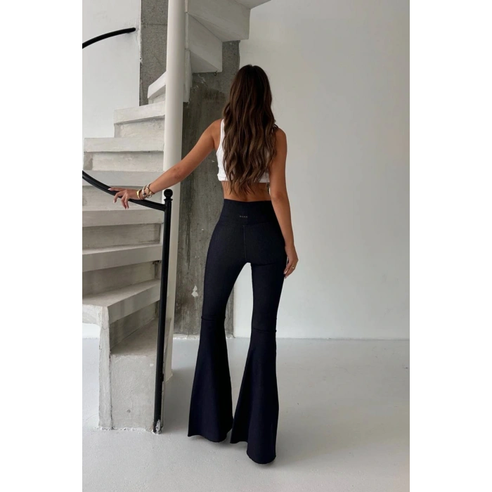 Kadın Siyah Yüksek Bel İspanyol Paça Günlük Pantolon