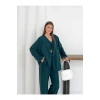 Kadın Zümrüt Yeşili Aerobin Kumaş Pantolon Ve Kimona İkili Takım