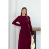Kadın Bordo Modal Kumaş Yandan Bağlama Detaylı Uzun Elbise