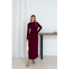 Kadın Bordo Modal Kumaş Yandan Bağlama Detaylı Uzun Elbise