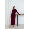 Kadın Bordo Modal Kumaş Yandan Bağlama Detaylı Uzun Elbise
