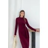 Kadın Bordo Modal Kumaş Yandan Bağlama Detaylı Uzun Elbise