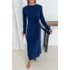 Kadın Lacivert Modal Kumaş Yandan Bağlama Detaylı Uzun Elbise