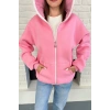 Pembe Unisex Kar Maskeli Samuray Kapüşonlu Oversize Hırka