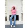 Pembe Unisex Kar Maskeli Samuray Kapüşonlu Oversize Hırka