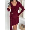 Kadın Bordo Sandy Drapeli Gold Toka Detaylı Mini Elbise