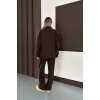 Kadın Kahverengi Ara Biyeli Uzun Eşofman Takımı