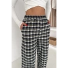Kadın Ekose Yüksek Bel Palazzo Pantolon