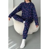 Kadın Şeker Desenli Alt Üst Pijama Takımı-Lacivert