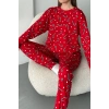 Kadın Şeker Desenli Alt Üst Pijama Takımı-Kırmızı