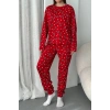 Kadın Şeker Desenli Alt Üst Pijama Takımı-Kırmızı