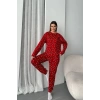 Kadın Şeker Desenli Alt Üst Pijama Takımı-Kırmızı