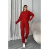 Kadın Şeker Desenli Alt Üst Pijama Takımı-Kırmızı