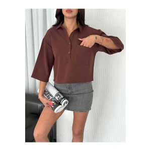 Cep Detaylı Gömlek Yakalı Crop