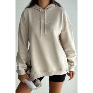 Yanı Fermuar Detaylı forever Baskılı Sweatshirt