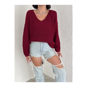 V Yaka Detaylı Modern ve Sade Örgü Kazak Modeli