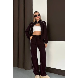 Kahverengi Modal Kumaş Şeritli Eşofman Takımı