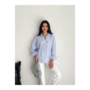 Çizgi Desenli Kolu Bağlamlı Gömlek