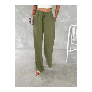 Beli Lastikli Geniş Paça Kumaş Pantolon