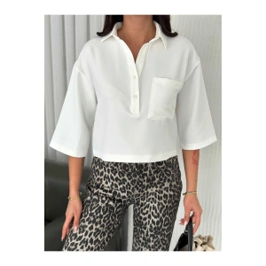 Cep Detaylı Gömlek Yakalı Crop