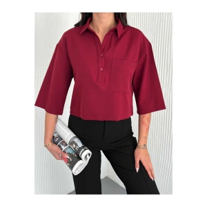 Cep Detaylı Gömlek Yakalı Crop