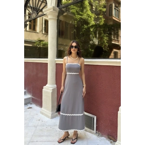 Şerit Detaylı İnce Askılı Elbise