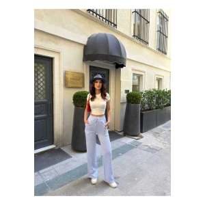 Çizgi Desenli Kumaş Pantolon