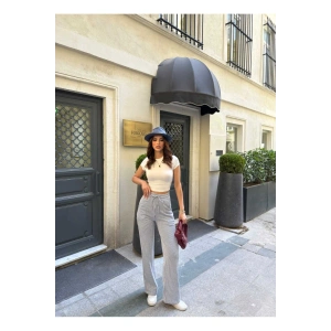 Çizgi Desenli Kumaş Pantolon