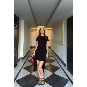 Arkası Uzun Bel Detaylı Elbise